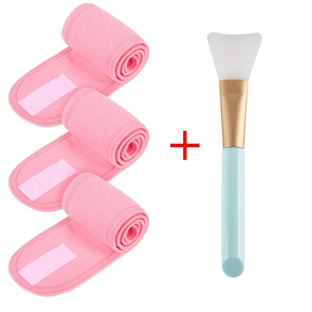 3pcs Adjustable Facial Headband with 1 Mask Brush Yoga Spa Bath Shower Makeup Wash Face Cosmetic Head Band Make Up Accessories