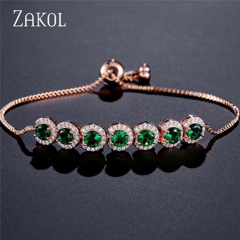 ZAKOL Fashion Women Cubic Zirconia Tennis Bracelet Round Crystal Adjustable Bangles Nice  Gift Party Jewelry FSBP2062