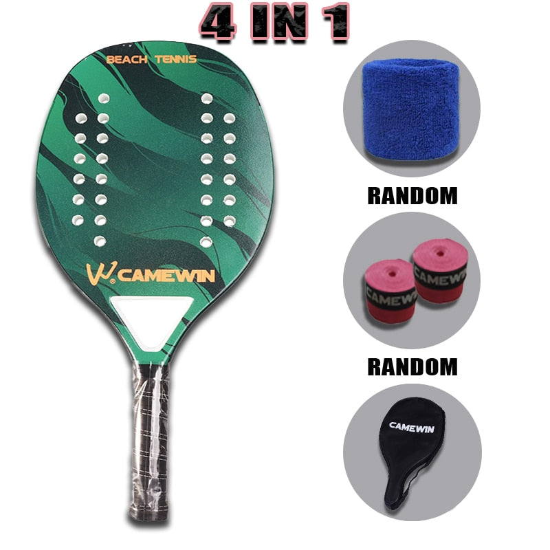 Camewin Adult Professional Full Carbon Beach Tennis Racket 4 IN 1 Soft EVA Face Raqueta With Bag Unisex Equipment Padel Rackets