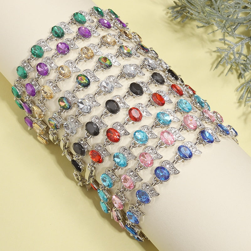 Graceful Green Crystal Leaf Bracelet for Women Multi Color Tennis Bracelet Fashion Charm Jewelry