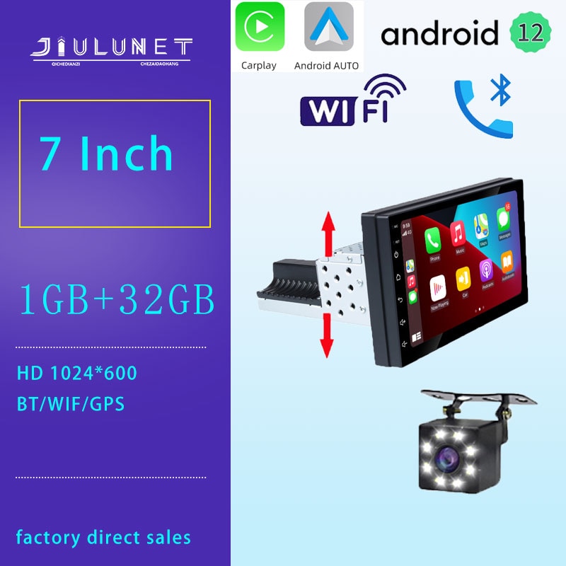 JIULUNET 1din Android 12 Radio 7 INCH Wireless Carplay Car Multimedia Player Universal 1 Din GPS Navigation For VW KIA Nissan