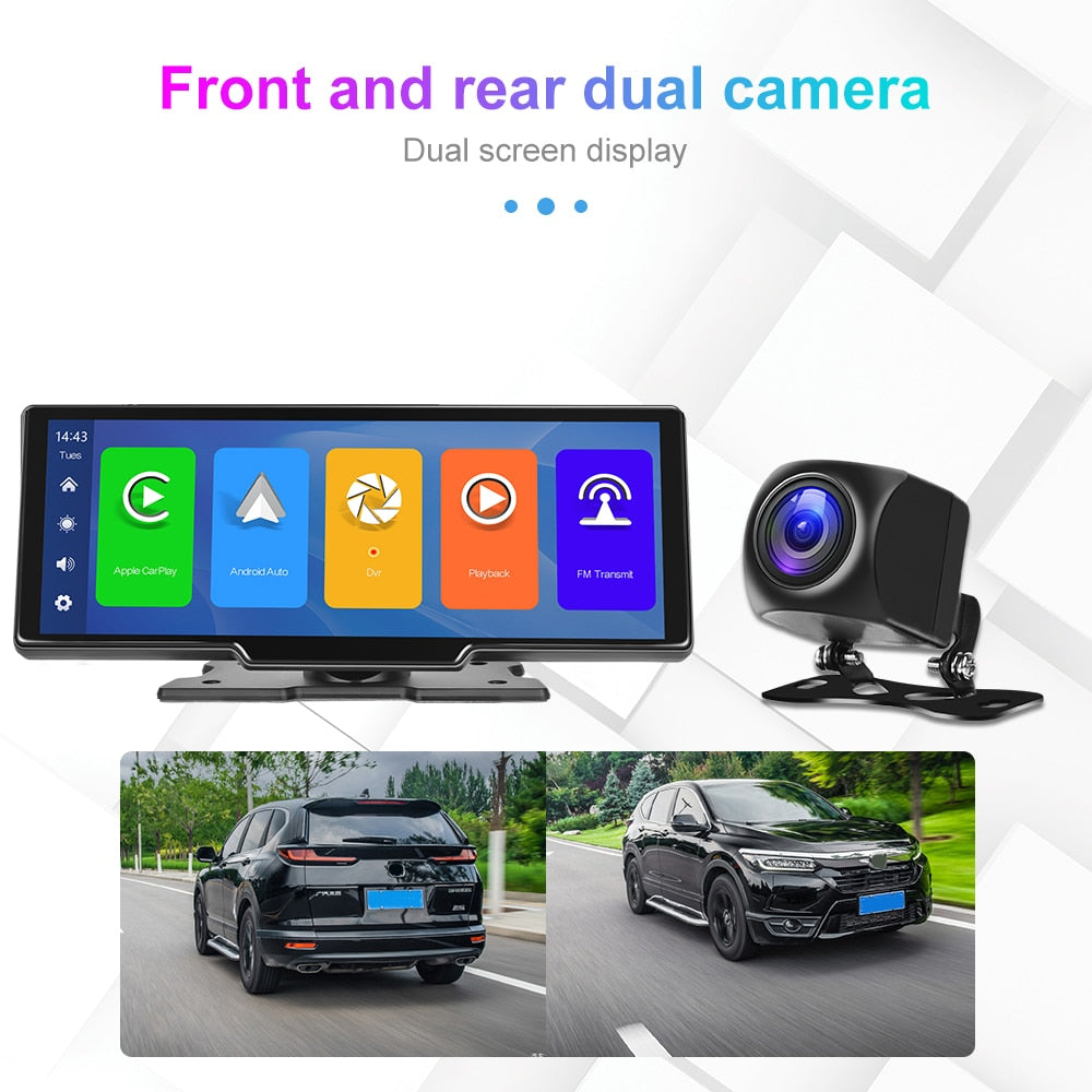 Podofo 9.3" Mirror Monitor Dash Cam Rearview Camera Wireless Carplay Android Auto Car Mirror DVR Recorder For Nissan Toyota