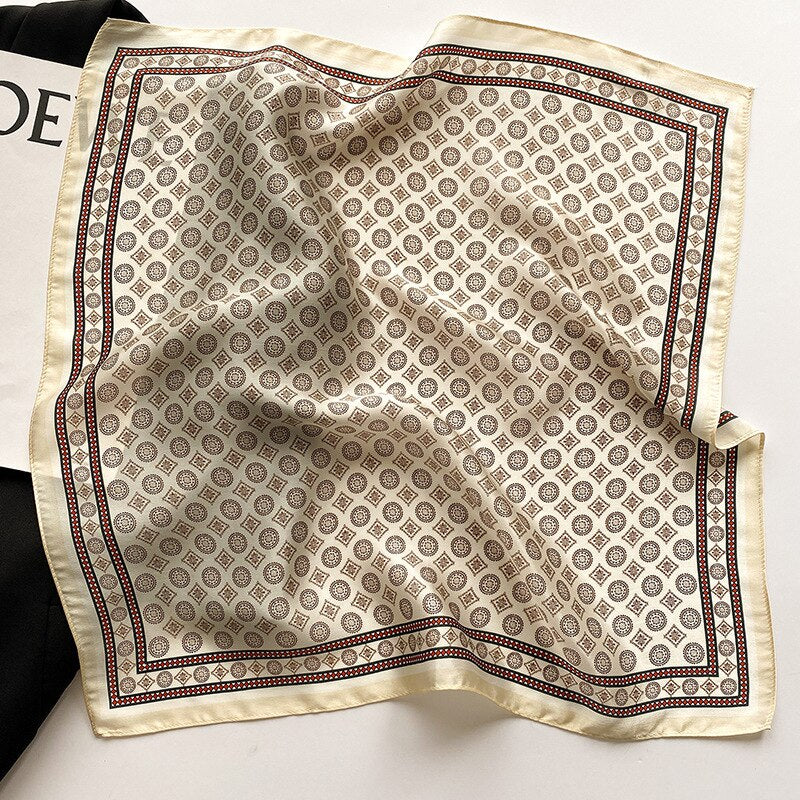 2022 New 100% Pure Silk Scarf Women Neck Hair Foulard Bandana Square Small Headband Hijab Print Poncho Scarves Pashmina