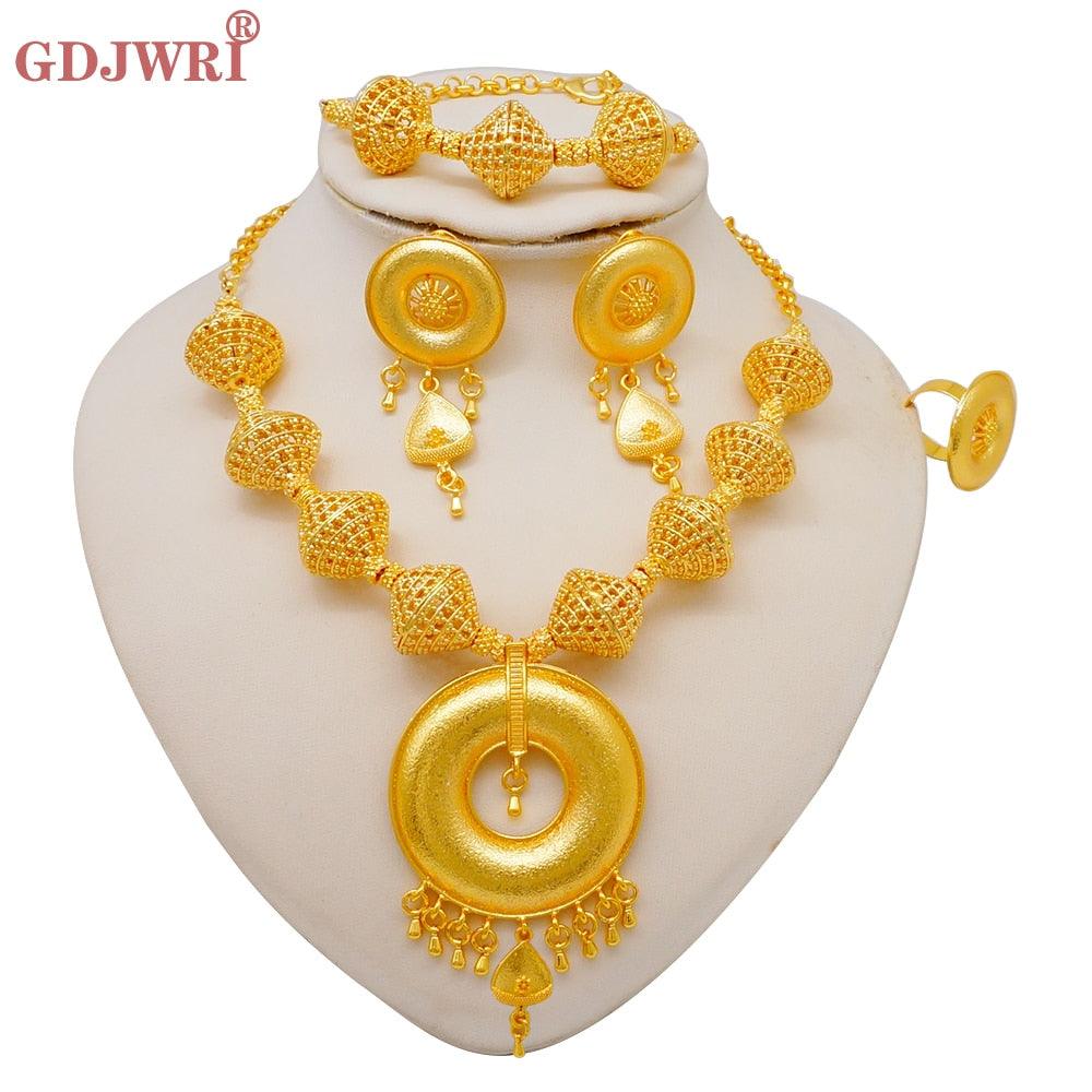 Fashion Dubai Gold Color Luxury Ethiopian Irregular Jewelry Sets African India Wedding Necklace Earrings Set For Women Party