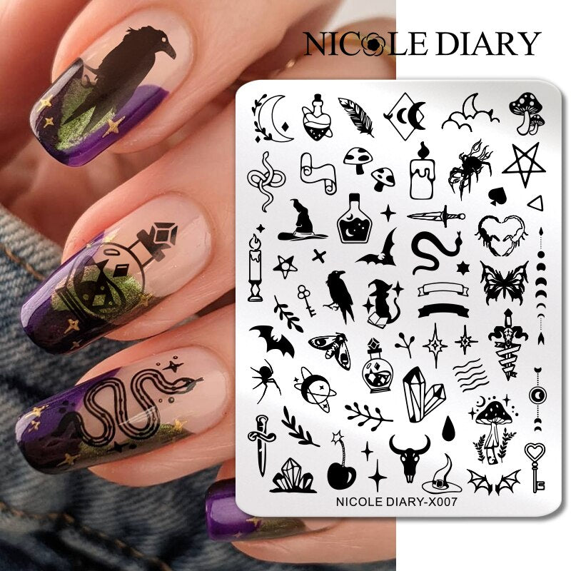 NICOLE DIARY Leaves Flower Stripe Design Stamping Plates Abstract Lady Face Nail Stamp Templates Leaf Floral Printing Stencil