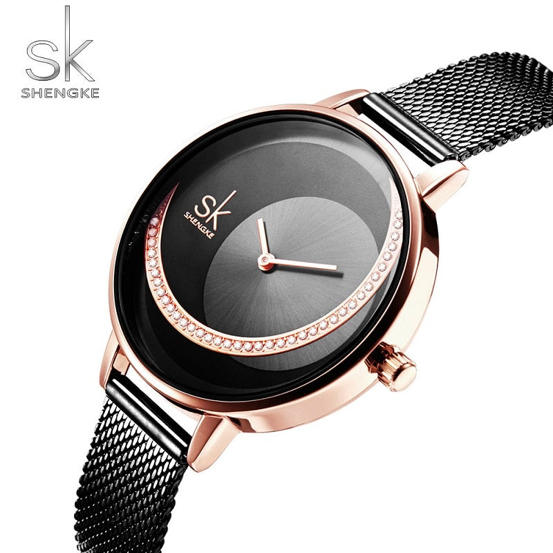 Shengke Crystal Women Watch Luxury Brand Ladies Dress Watches Original Design Quartz Wrist Watches Creative SK Watch For Women