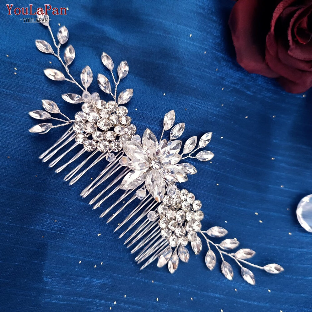 YouLaPan HP133 Rhinestone Crystal Bridal Hair Accessories Women Hair Comb Bride Hair Clips Flower Hair Pins Party Headpiece