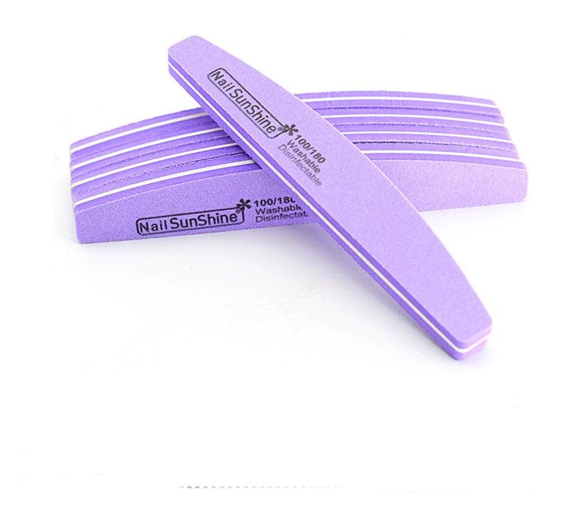 10pcs/lot Rhombus Halfmoon Double Side Nail files buffer 100/180 Polishing Grinding Manicure Pedicure Nail Buffers File Tools