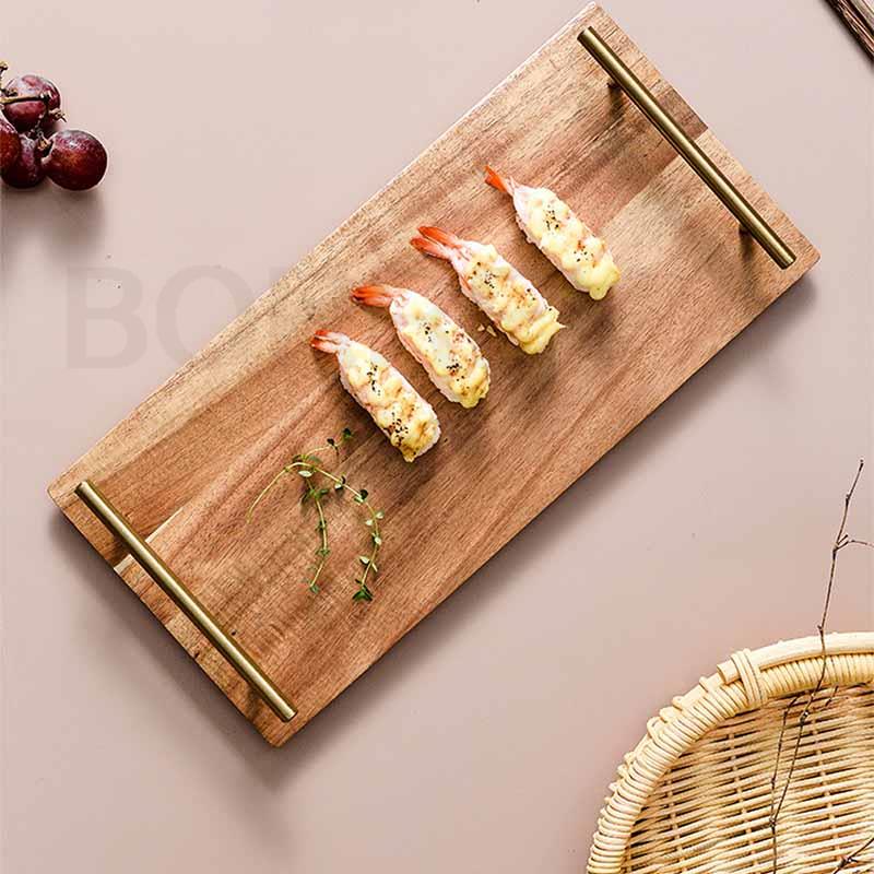 BORREY Wood Steak Plate Square Acacia Wood Food Serving Plate Japanese Sushi Wood Tray Plate Tea Tray Kitchen Wooden Dinnerware