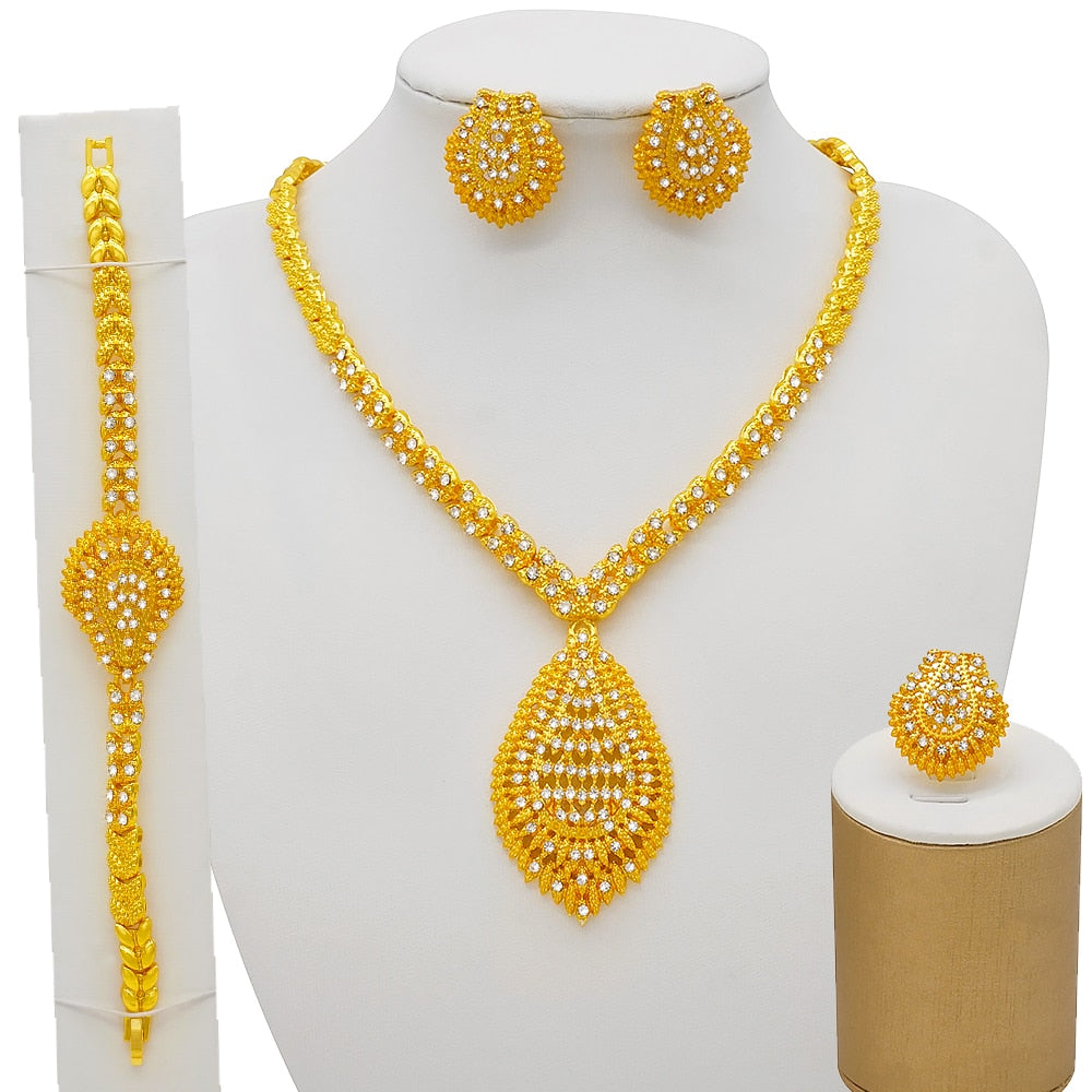 Fashion Dubai Gold Color Luxury Ethiopian Irregular Jewelry Sets African India Wedding Necklace Earrings Set For Women Party