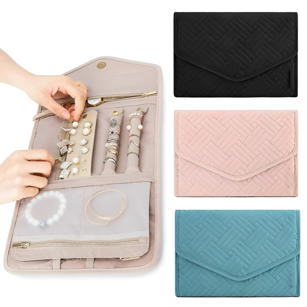 Roll Foldable Jewelry Case Travel Jewelry Organizer Portable for Journey Earrings Rings Diamond Necklaces Brooches Storage Bag