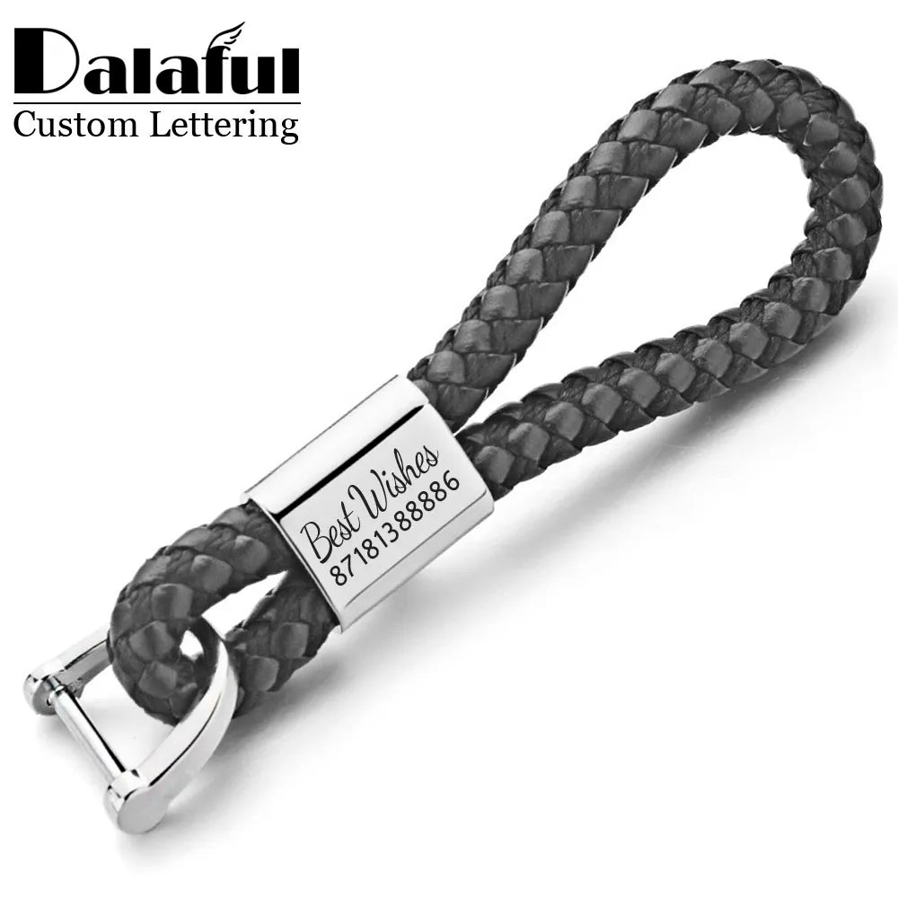 Dalaful Custom Lettering Keychains Woven Leather Detachable Keyrings Customize Personalized Gift For Car Key Chain Holder K350