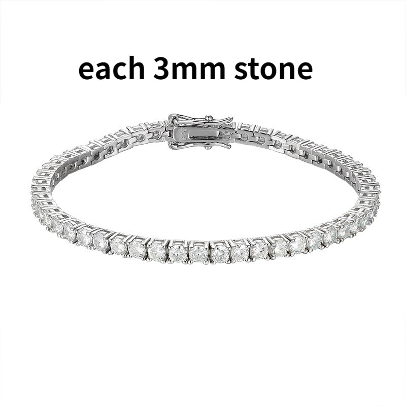 2-6.5mm Real Moissanite Tennis Bracelet for Women Gift Platinum Plated 100% 925 Sterling Silver Wedding Jewelry