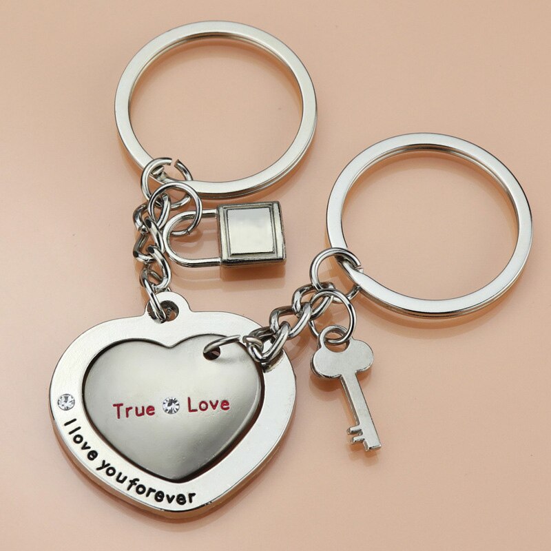 1 Pair New Love Heart Lock Key Chain Ring Keyring Keyfob Lover Couples Valentine Day Gift Women Men Keychain Jewelry