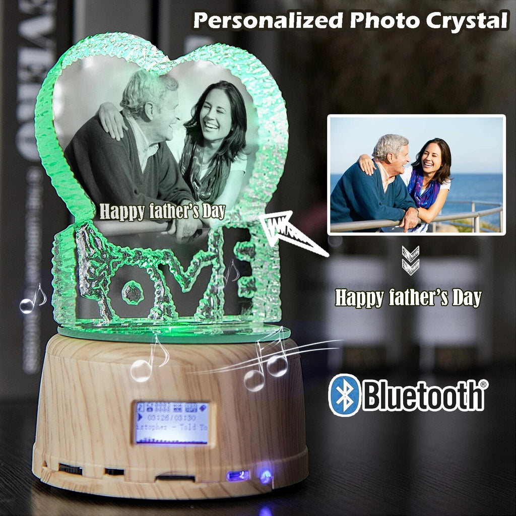 Customized Photo Gift Personalized Crystal Picture Night Light Rotating Music Box Lamp Gift for Mom Dad Father&#39;s Day Anniversary