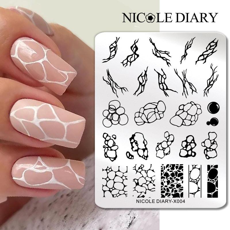 NICOLE DIARY Leaves Flower Stripe Design Stamping Plates Abstract Lady Face Nail Stamp Templates Leaf Floral Printing Stencil