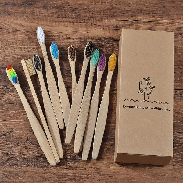 New Design Mixed Color Bamboo Toothbrush Eco Friendly Wooden Tooth Brush Soft Bristle Tip Charcoal Adults Oral Care Toothbrush