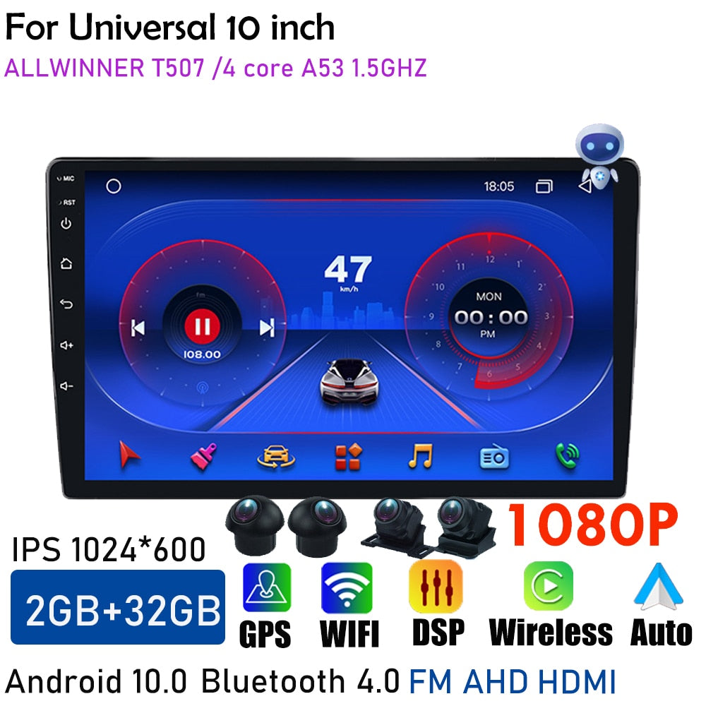 Central Multimedia 2 Din Android Universal Wireless Carplay Screen Android Auto 360 Bird View Panorama GPS BT Wifi 9inch Stereo