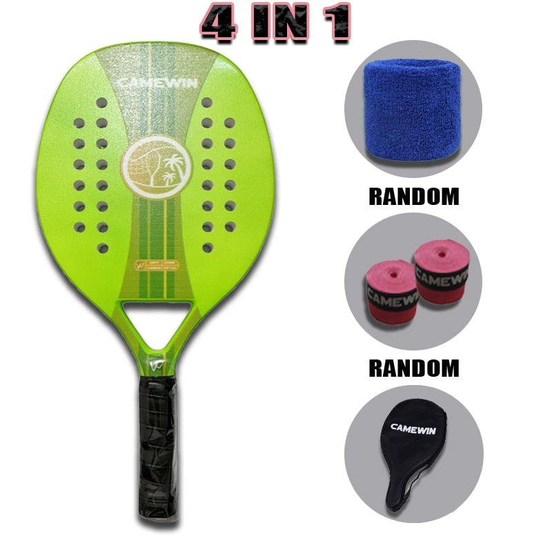 Camewin Adult Professional Full Carbon Beach Tennis Racket 4 IN 1 Soft EVA Face Raqueta With Bag Unisex Equipment Padel Rackets