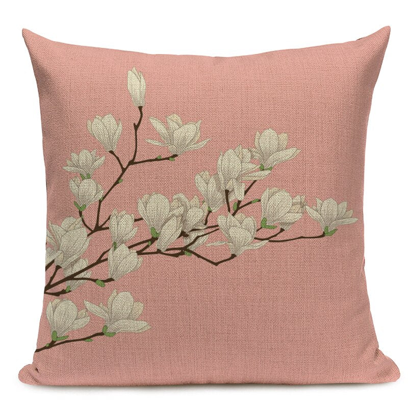 Watercolor Flower Cushion Cover Vintage Bird Blue Pink Pillow Case Transparent Flowers Sofa Decorative Pillow Cover 45x45cm