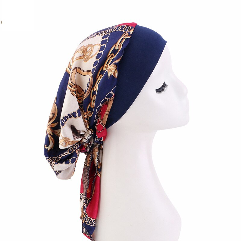 Women Printed Pre-tie Headscarf Elastic Muslim Female Turban Cancer Chemo Hat Hair Loss Cover Head Wrap Headwear Stretch Bandana