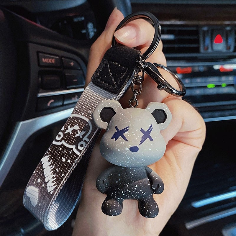 Cute Resin Keychain Charm Tie The Bear Pendant For Women Bag Car KeyRing Mobile Phone Fine Jewelry Accessories Kids Girl Gift