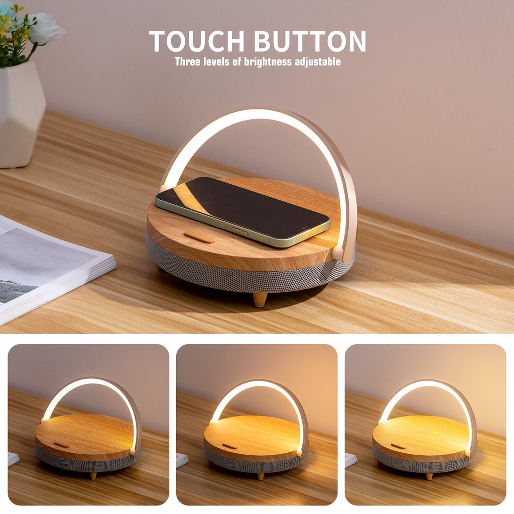 Wireless Charger Bluetooth Speaker Wooden Table Lamp High Power Mobile Phone Stand for IPhone 13 Wireless Charger Lamp Speaker