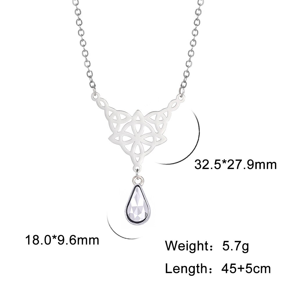 LIKGREAT Celtics Knot Wicca Triquetra Pendant Necklace Pearl Crystal Rhinestone Chain Choker Necklaces for Women Vintage Jewelry