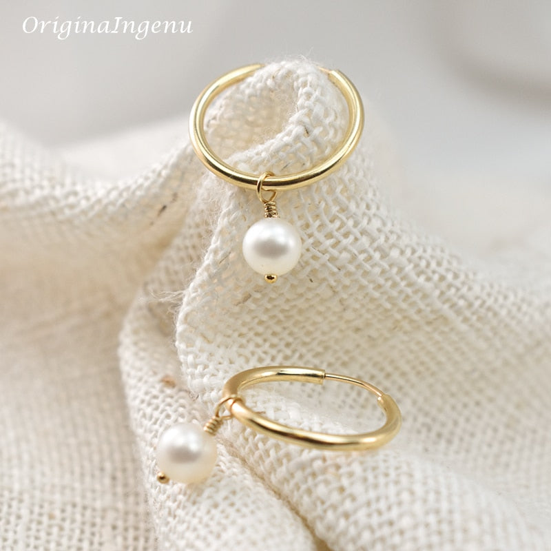 Hoop Earrings Handmade Natural Pearls Earrings Gold Filled Jewelry  Circle Earrings Boho Brincos Pendientes Oorbellen