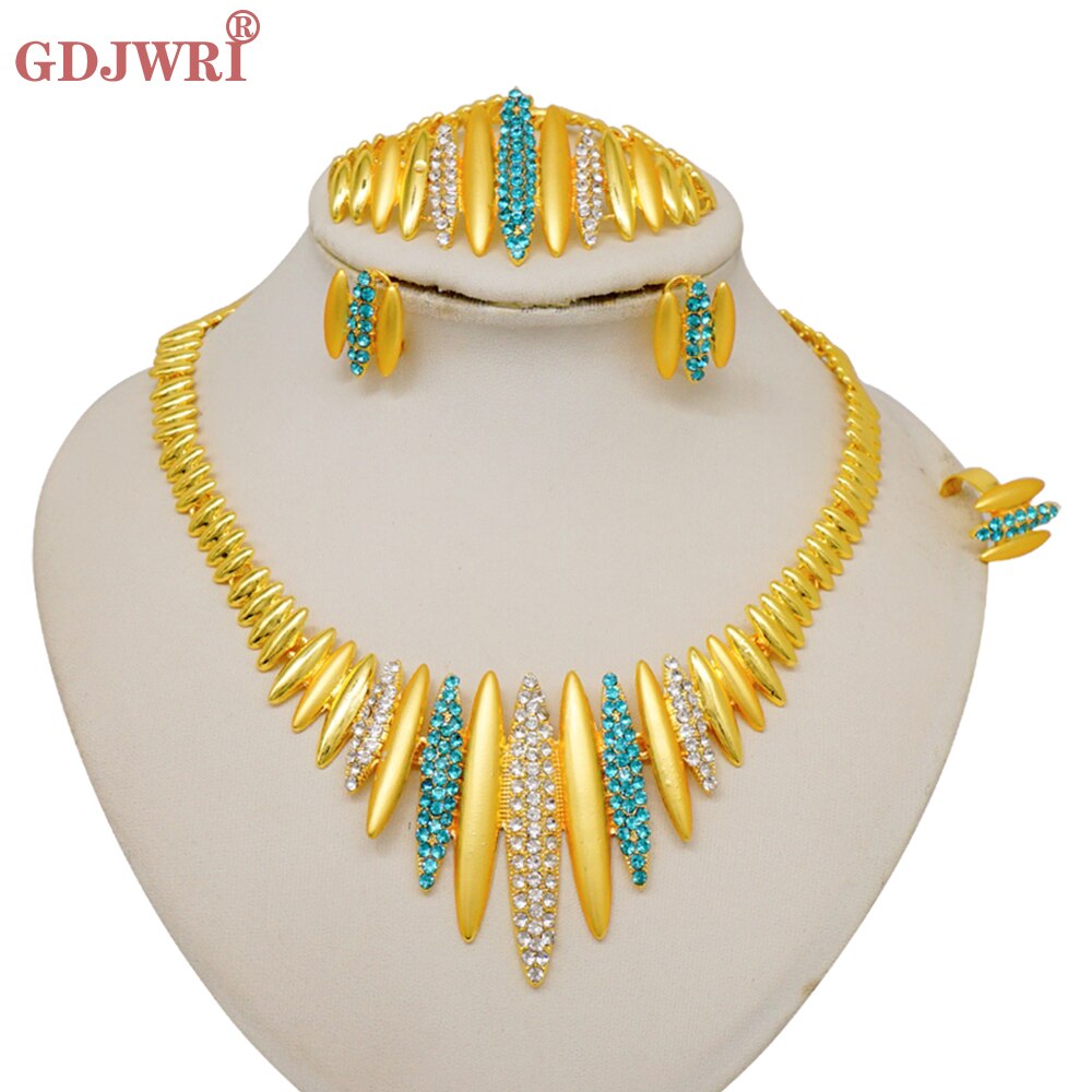 Dubai Indian Gold Color Necklace Bracelet Earrings Ring Jewelry Sets For Women Ethiopian Nigerian Bridal Wedding Jewellery Gifts