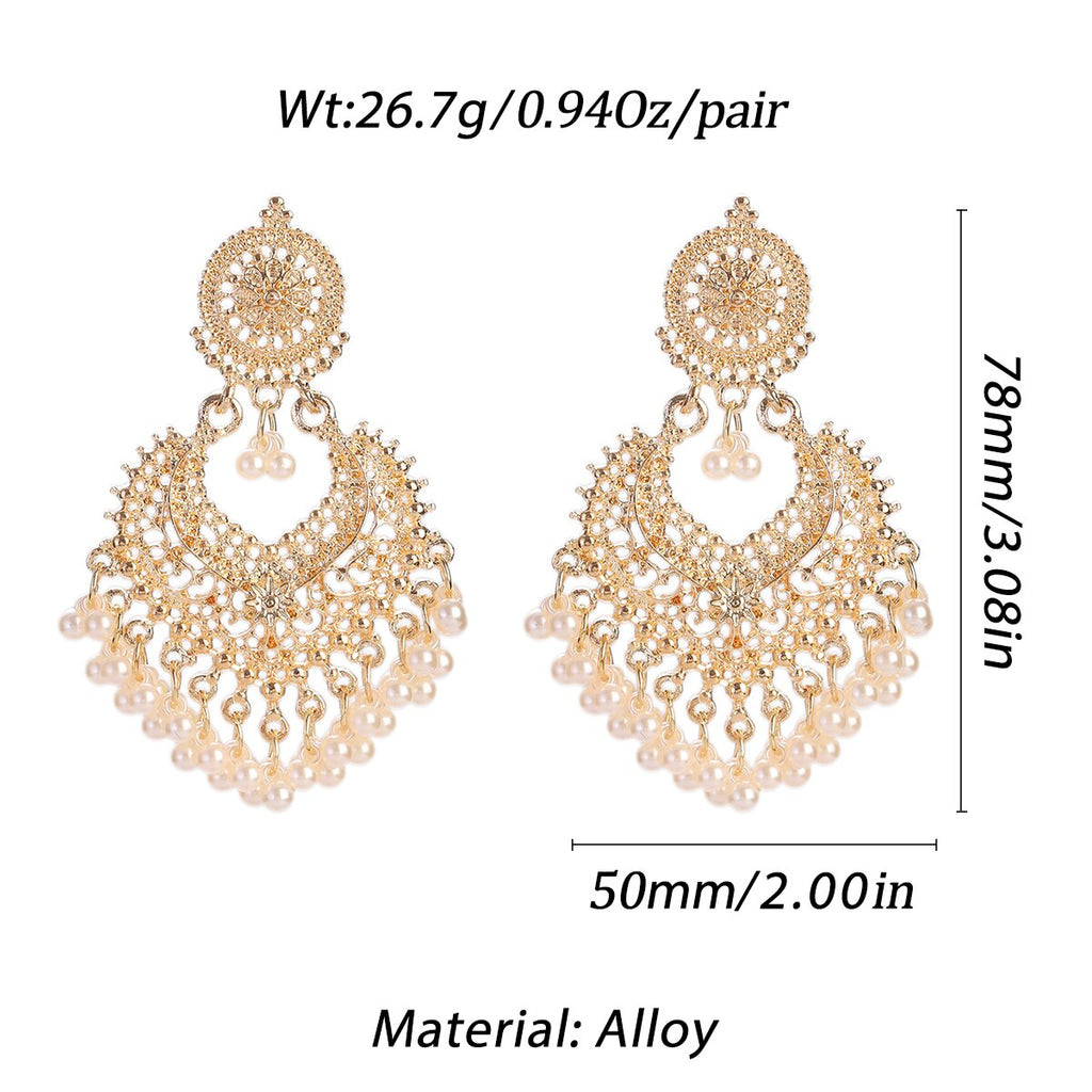 New Ethnic Gold Color Indian Jhumka Earrings for Women Pendient Heart Shape Beads Tassel Earring 2023 Vintage Brincos Jewelry