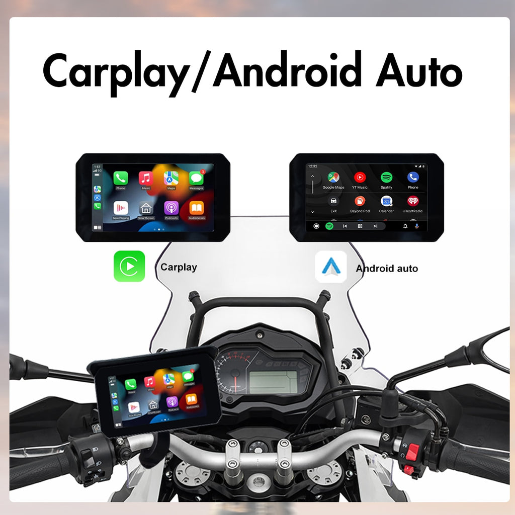 Autoway Waterproof Wireless Carplay for Motorcycle 5'' Touch Screen Android Auto with GPS TMPS Anti-shake Night Version Cameras