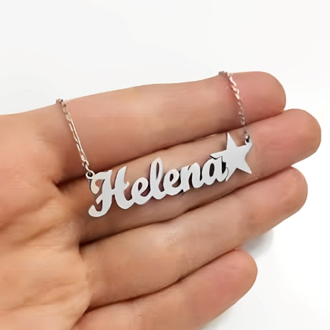 SILVER PERSONALISED NAME PENDANT DESIGNED WITH STAR.