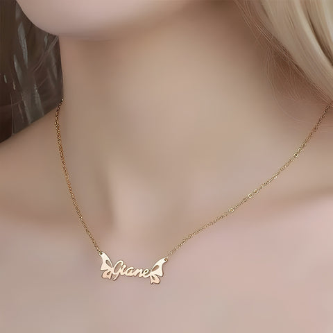 SIMPLE CUSTOMIZED NAME PENDANT BUTTERFLY GOLD PLATED DESIGN.