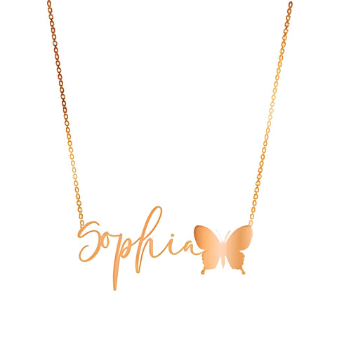 SIMPLE LETTERS FONT CUTOMIZED  NAME PENDANT DECORATED WITH BUTTERFLY.