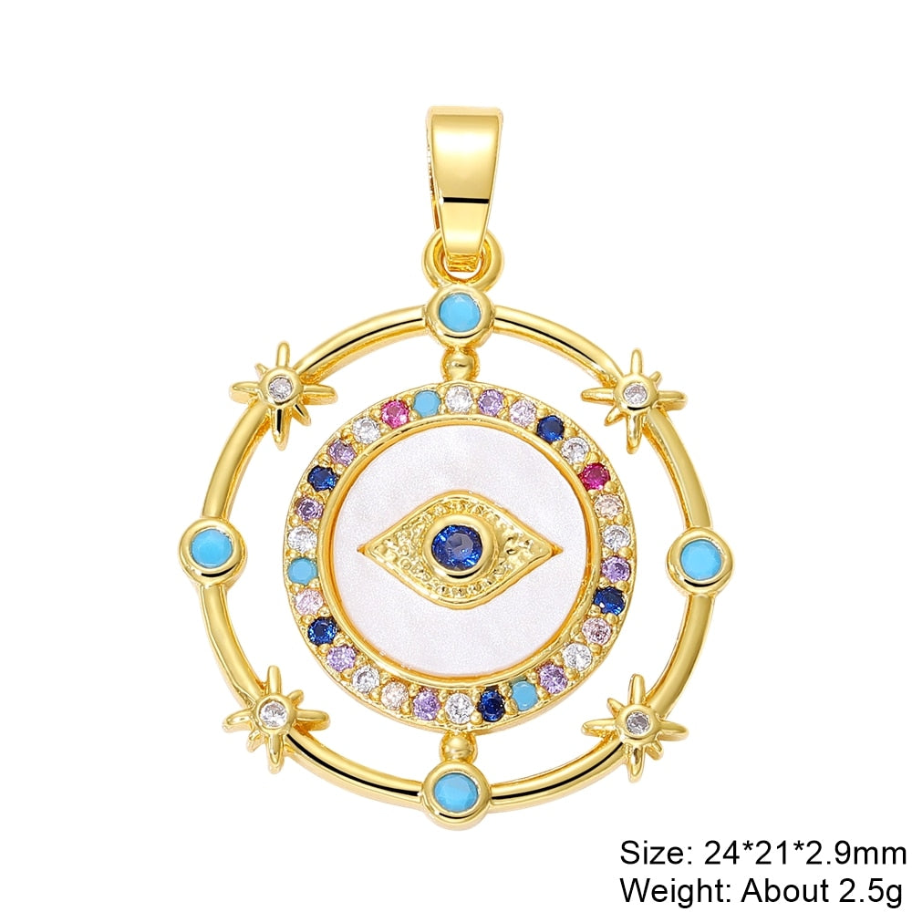 Juya DIY Luxury Multicolor Cubic Zirconia Enamel Greek Evil Eye Charms For Handmade Women Fashion Pendant Turkish Jewelry Making