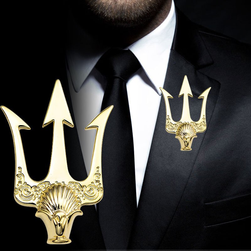 High-end British Stlye Vintage Trident Brooch Men&#39;s Suit Metal Brooches Lapel Pin Badge Shirt Collar Accessories Gifts for Men