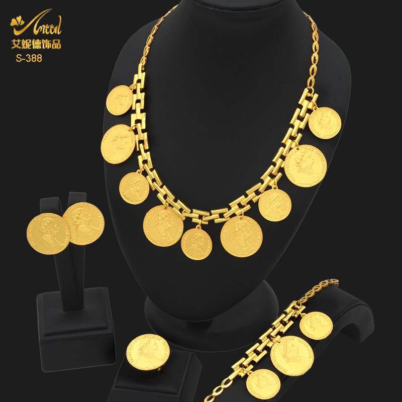 ANIID Dubai Gold Plated Coin Necklace Bracelet Jewelry Sets For Women African Ethiopian Bridal Wedding Luxury Jewellery Gifts