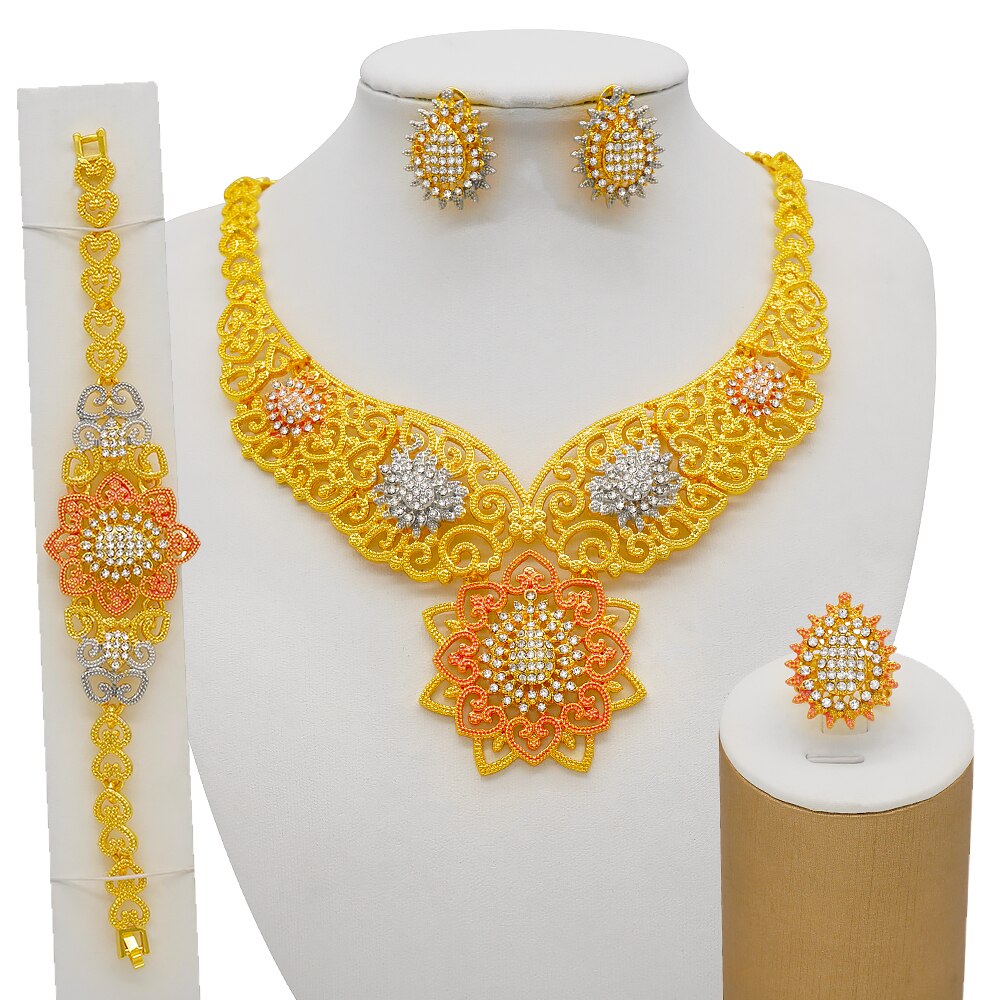 Fashion Dubai Gold Color Luxury Ethiopian Irregular Jewelry Sets African India Wedding Necklace Earrings Set For Women Party