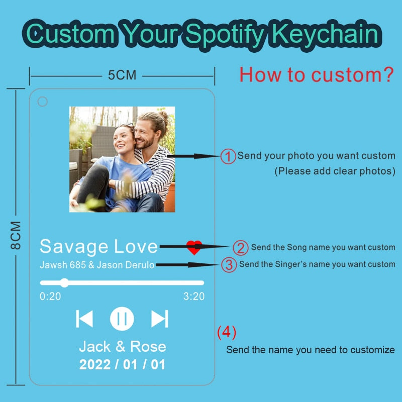 Personalized Clear Acrylic Spotify Keychain Scan Code Music Song Singer Name Album Cover Custom Keyring Women Men Photo Gifts