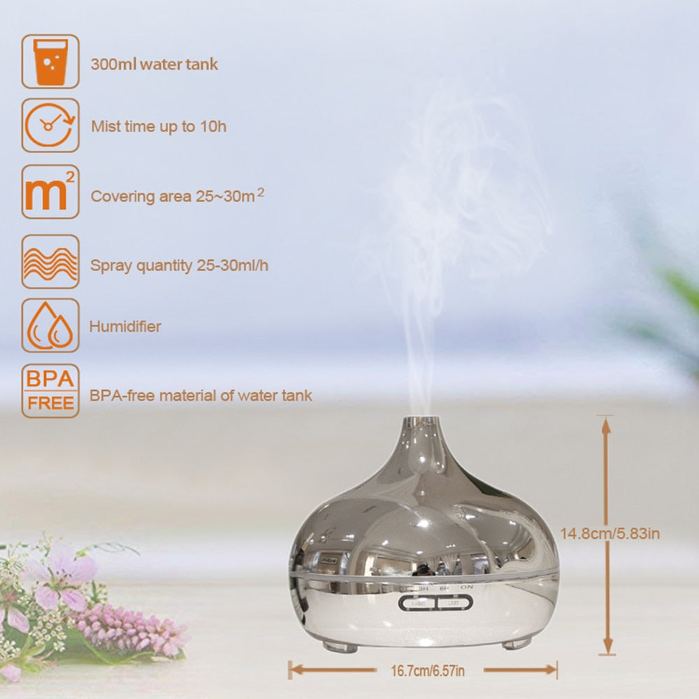 Electroplate Aroma Diffuser Aromatherapy Humidifier 300ml Ultrasonic Oils Humidificador 4 Time for Home Decor Office Bedroom