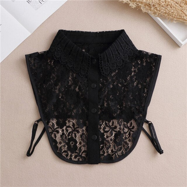 Fashion 2023 Front Tie White Fake Collar for Women Stand Detachable Collar Fake Girls Vintage Lace Ladies False Blouse Collar