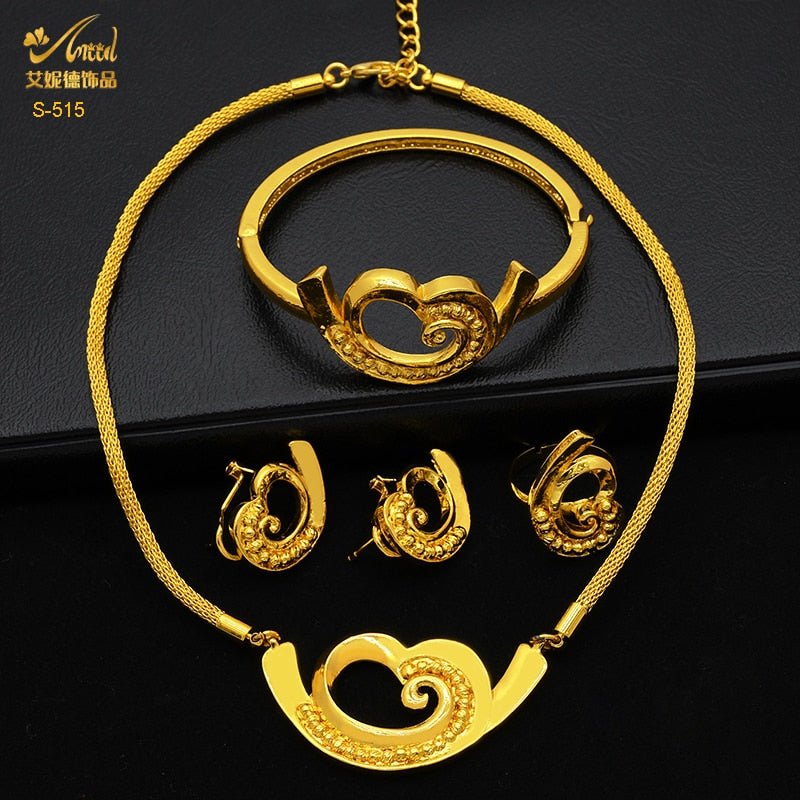 ANIID Ethiopian Gold Plated Jewelry Set For Women Bridal Dubai Jewellery Wedding Brazilian Eritrean African Earring Necklace Set