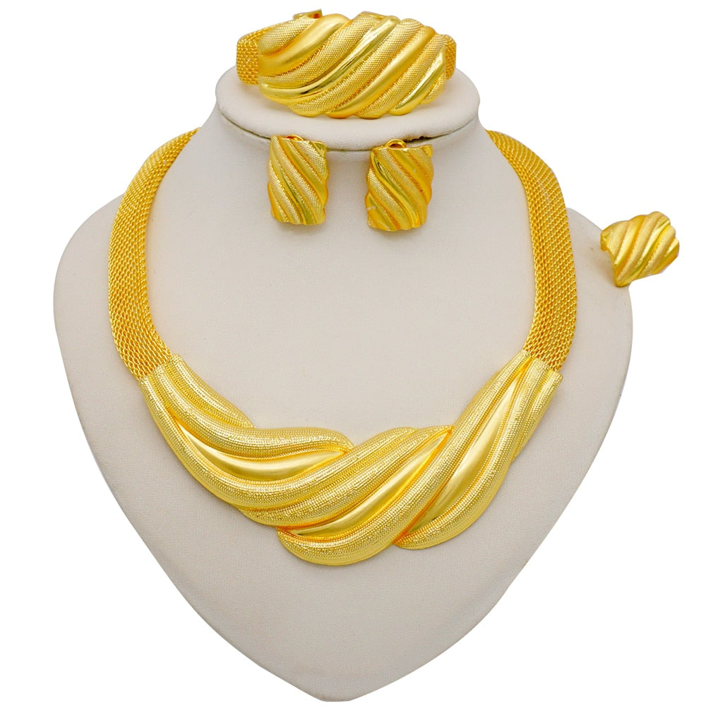 Fashion Dubai Gold Color Luxury Ethiopian Irregular Jewelry Sets African India Wedding Necklace Earrings Set For Women Party