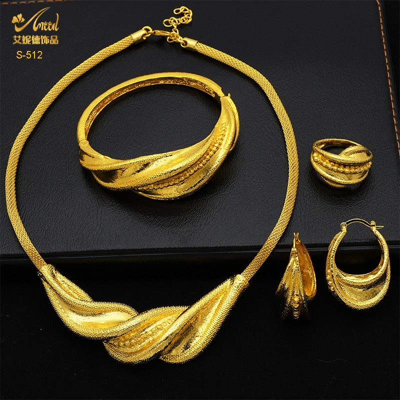 ANIID Ethiopian Gold Plated Jewelry Set For Women Bridal Dubai Jewellery Wedding Brazilian Eritrean African Earring Necklace Set