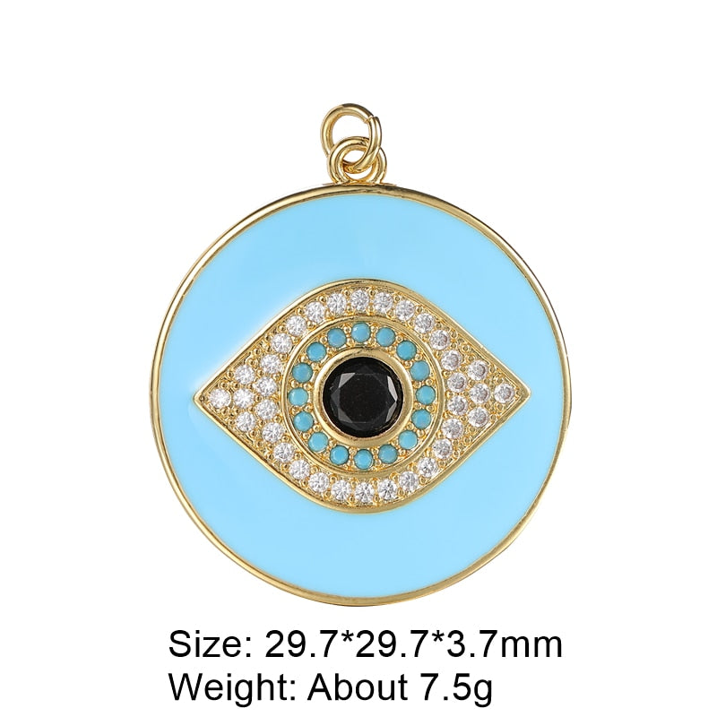 Juya DIY Luxury Multicolor Cubic Zirconia Enamel Greek Evil Eye Charms For Handmade Women Fashion Pendant Turkish Jewelry Making