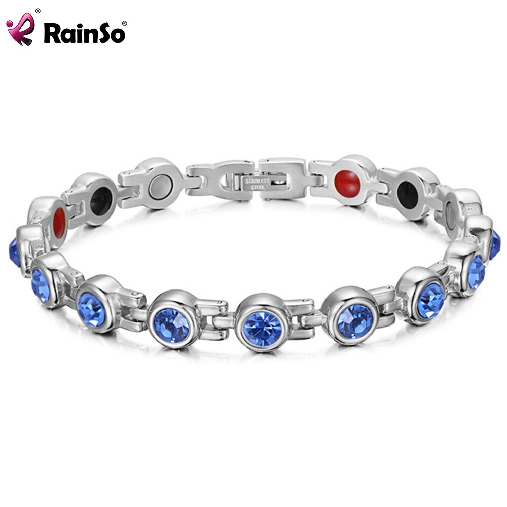 RainSo Magnetic Crystal Bracelets & Bangles Rhinestone Jewelry Women Accessories Healthy Bio Energy Hologram Germanium Bracelets