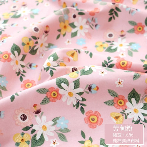 Fresh Floral Twill Cotton Fabric (50x160cm) - Ideal for DIY Baby Clothes, Newborn Pajamas, Quilt Covers, and Bed Sheets - High-Quality Sewing Cloth for Crafting