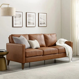 BOUSSAC Leather Sofa, Saddle Brown