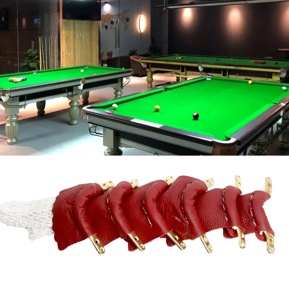 6pcs Leather Snooker Table Net Pockets Set Replacement Billiard Pool Ball Bag For Club  Billiard Accessories Durable Net Pocket